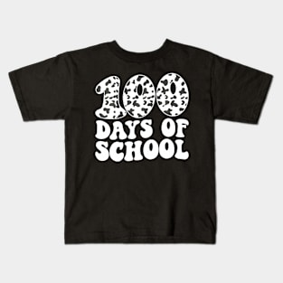 Groovy 100 Days Of School Cow Print 100Th Day School Kids T-Shirt